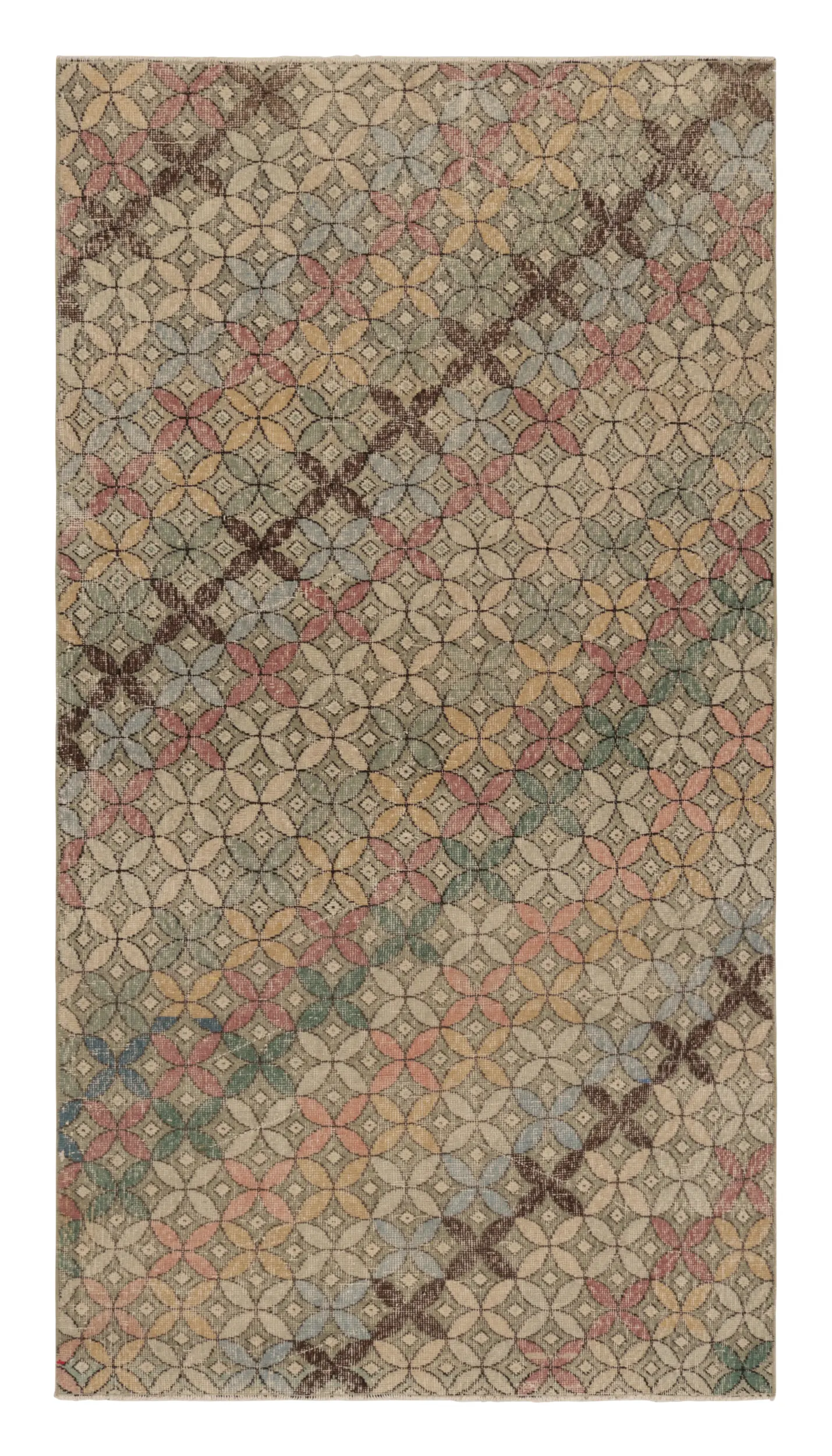 Vintage Turkish Distressed Geometric Rug