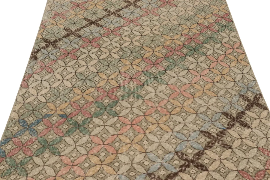 Vintage Turkish Distressed Geometric Rug