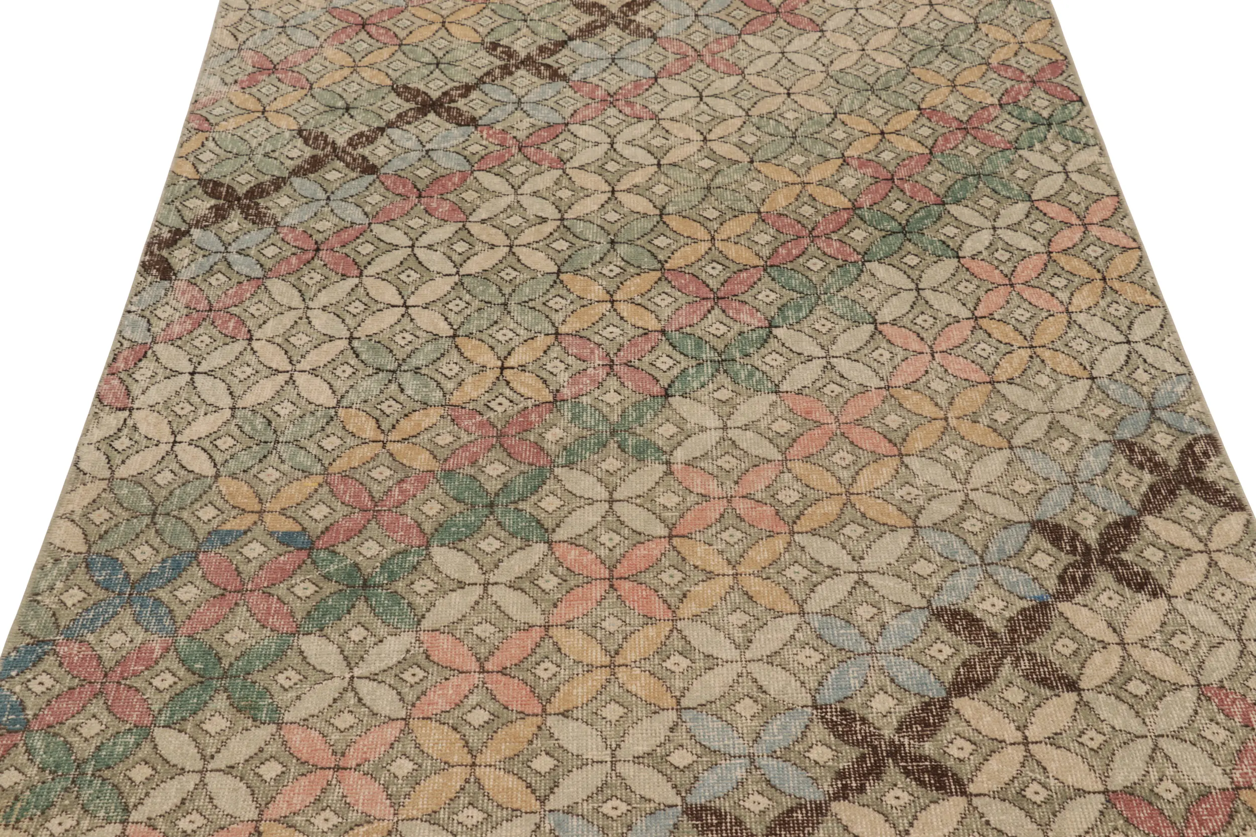 Vintage Turkish Distressed Geometric Rug