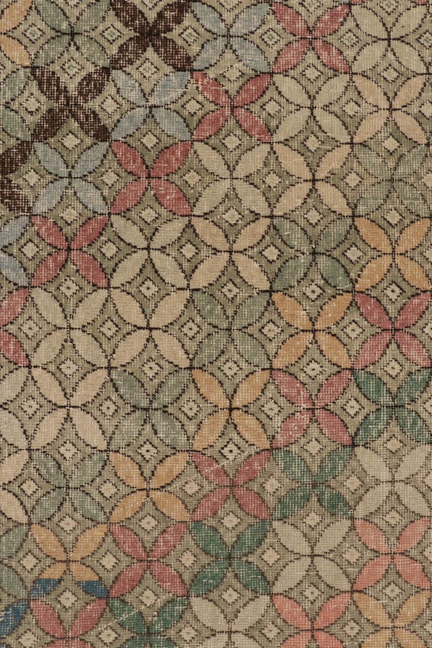 Vintage Turkish Distressed Geometric Rug