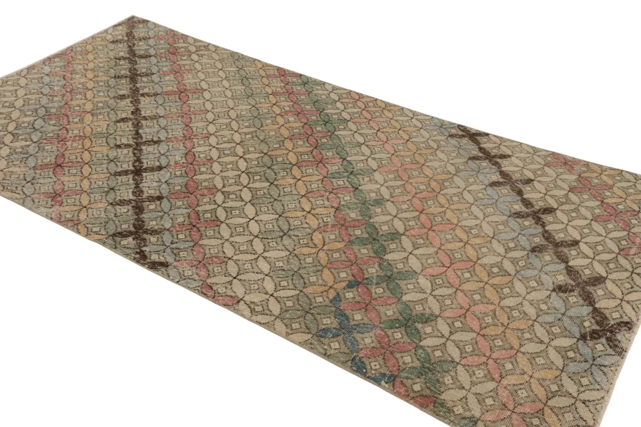 Vintage Turkish Distressed Geometric Rug