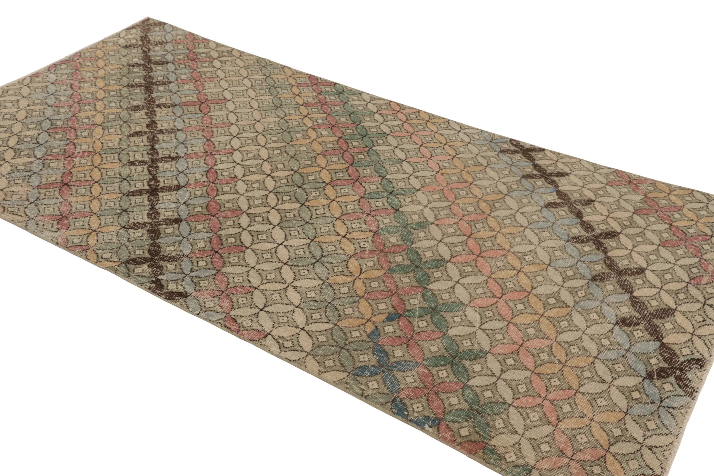 Vintage Turkish Distressed Geometric Rug