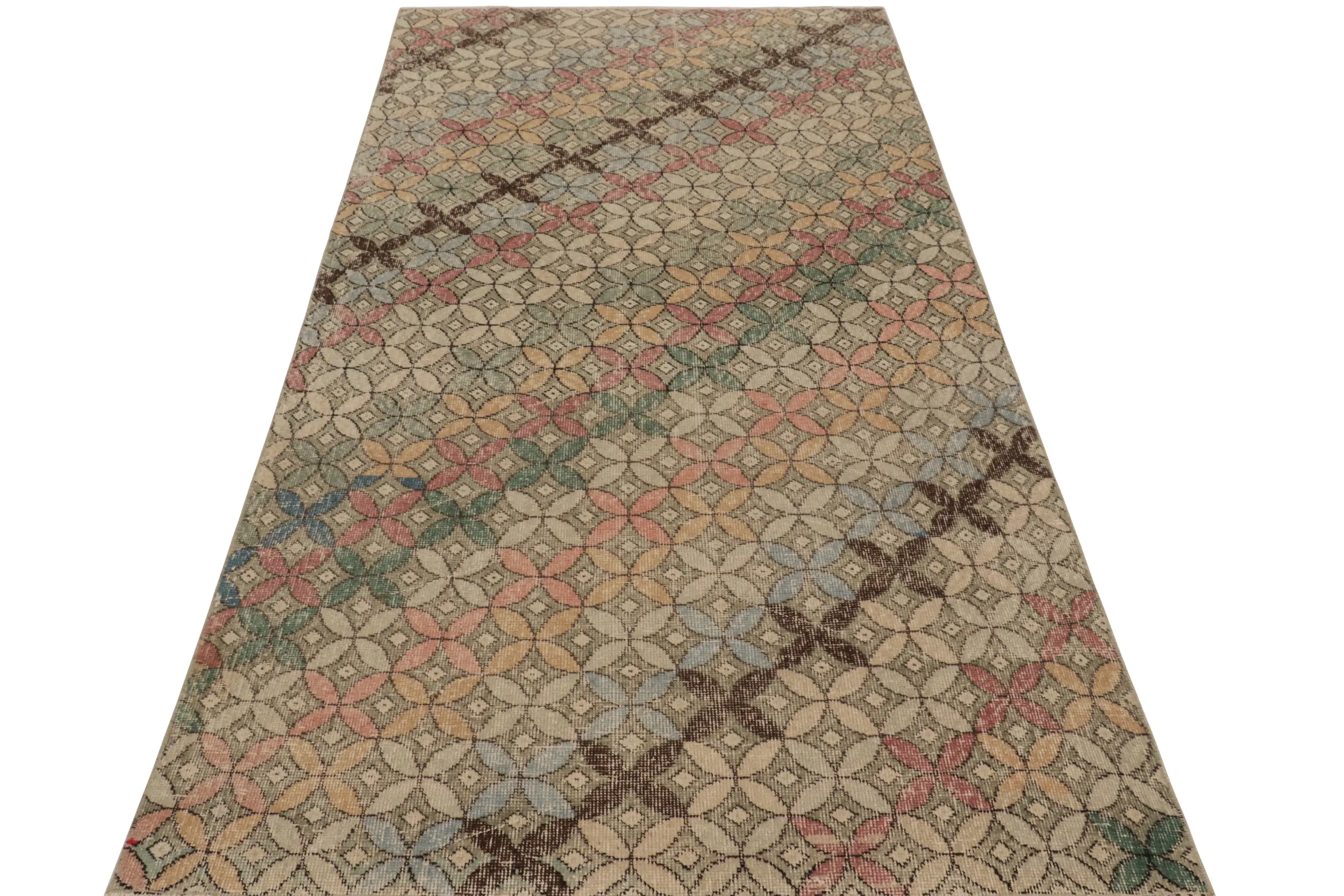 Vintage Turkish Distressed Geometric Rug