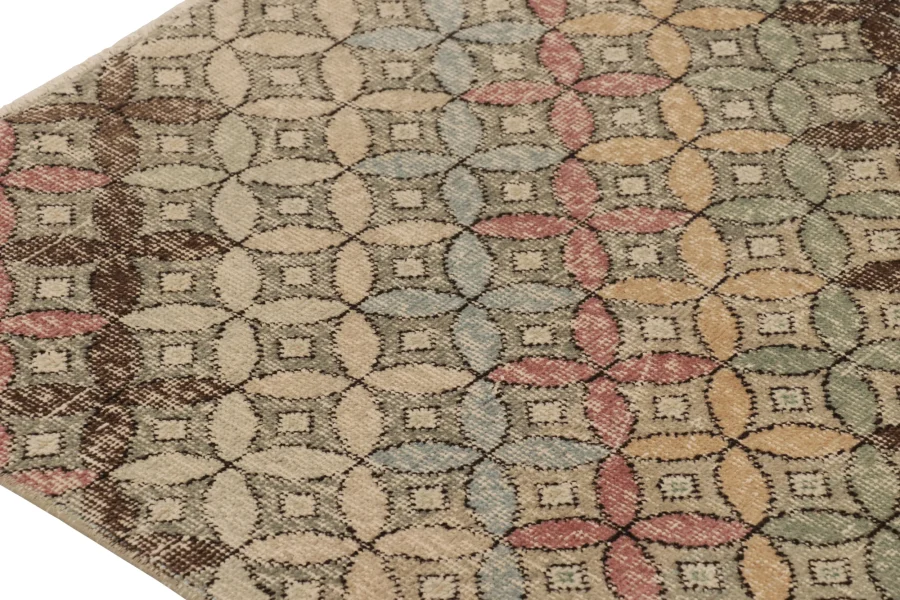 Vintage Turkish Distressed Geometric Rug