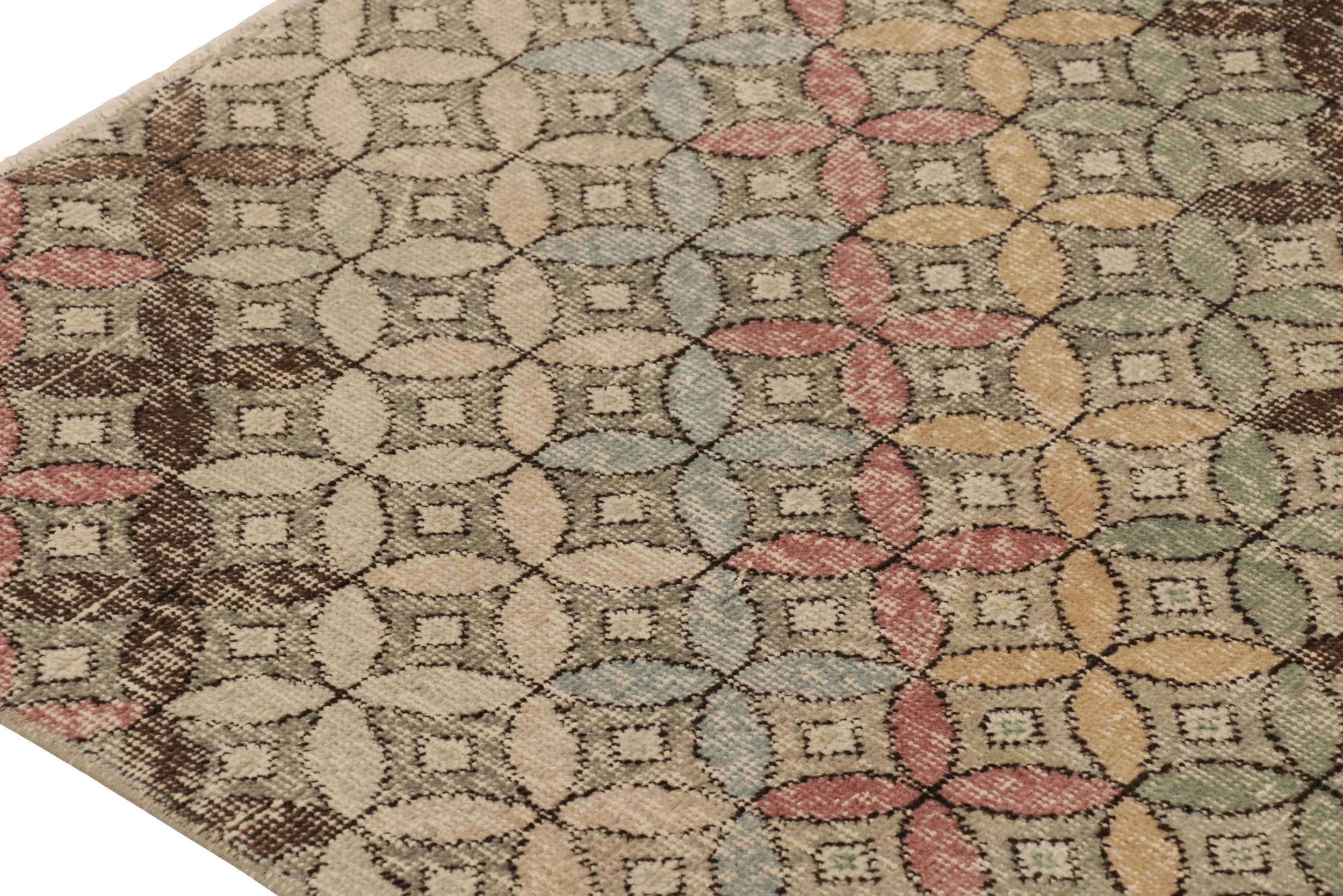 Vintage Turkish Distressed Geometric Rug