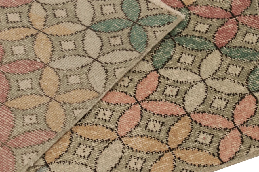 Vintage Turkish Distressed Geometric Rug