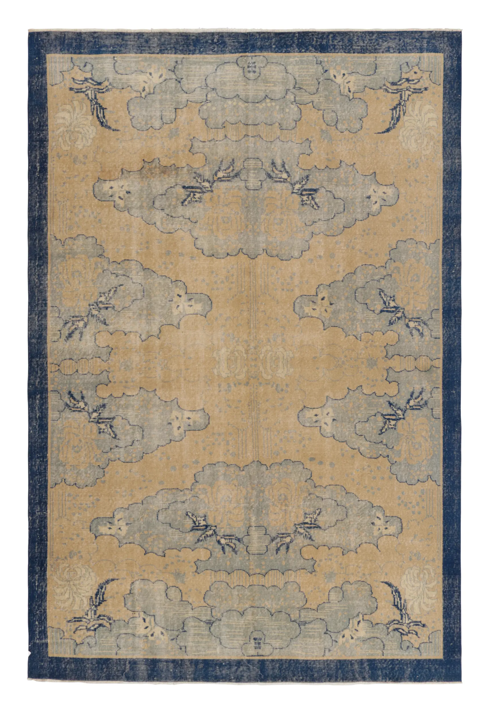 Vintage Distressed Zeki Müren Rug in Floral Pattern