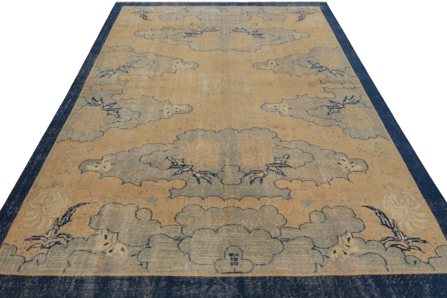 Vintage Distressed Zeki Müren Rug in Floral Pattern