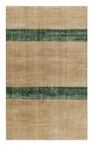 Vintage Zeki Müren Rug, Beige with Green Striped Minimalist Design - Rug & Kilim