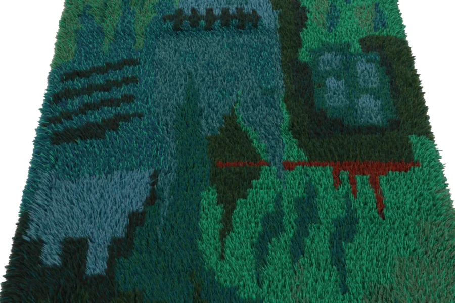 Vintage Swedish Scandinavian Rya Rug, Abstract