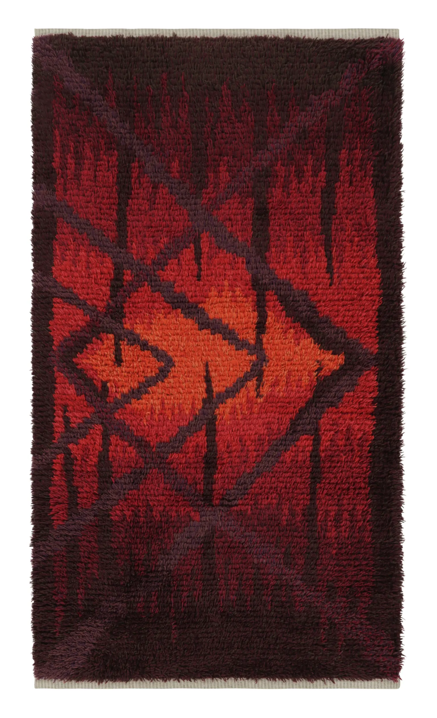 Vintage Swedish Rya Scandinavian Geometric Runner Rug