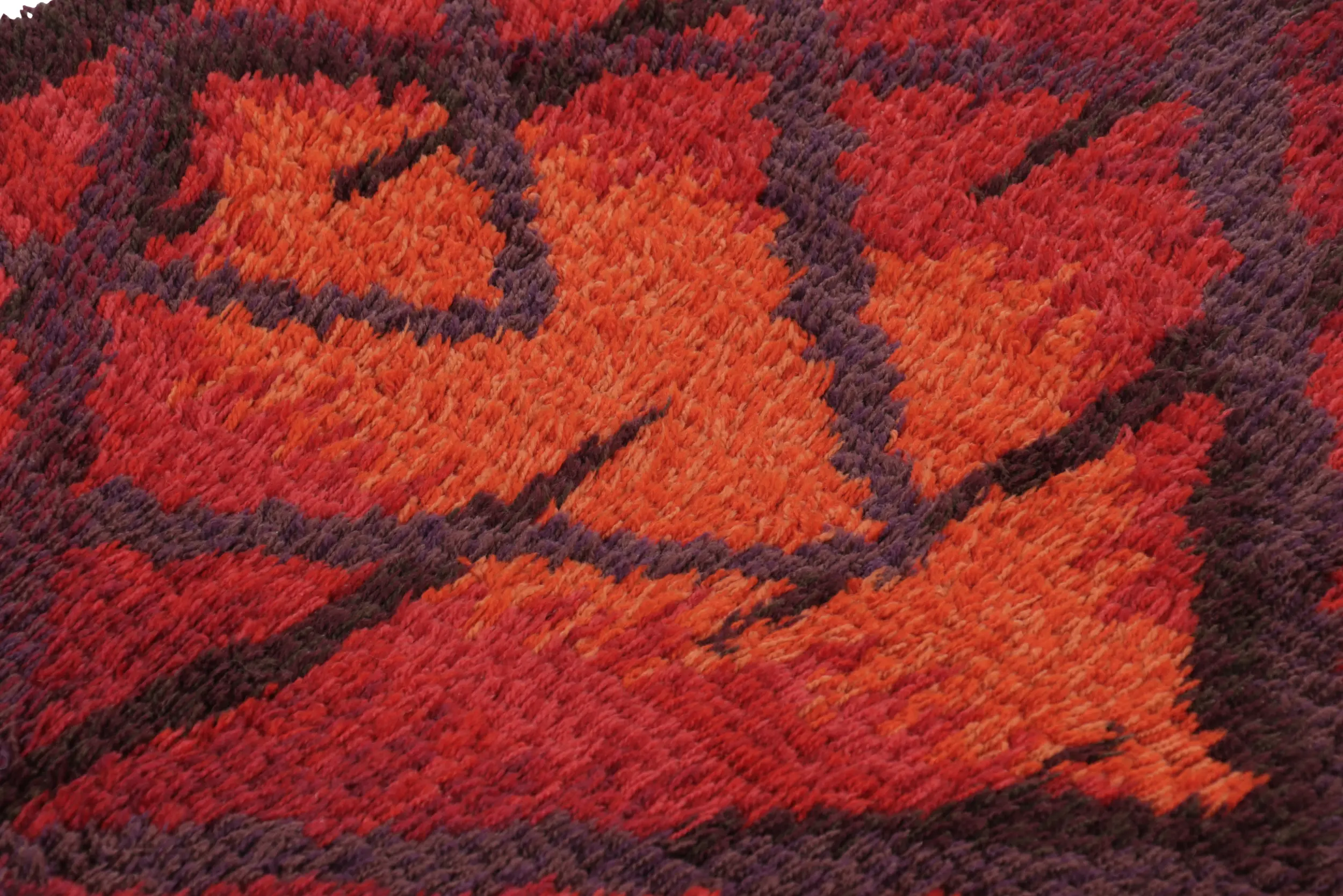 Vintage Swedish Rya Scandinavian Geometric Runner Rug