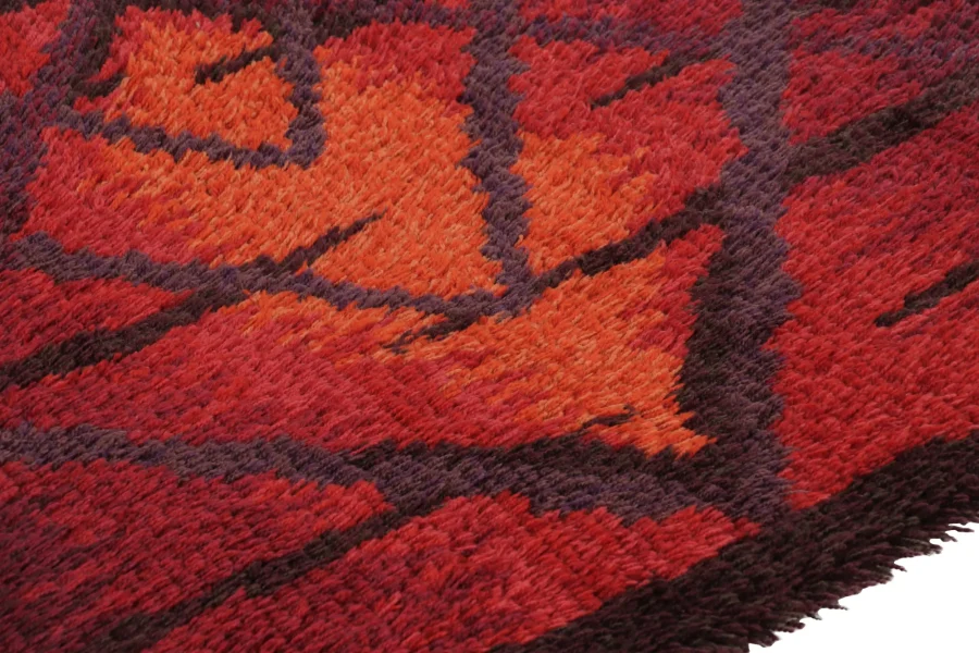 Vintage Swedish Rya Scandinavian Geometric Runner Rug
