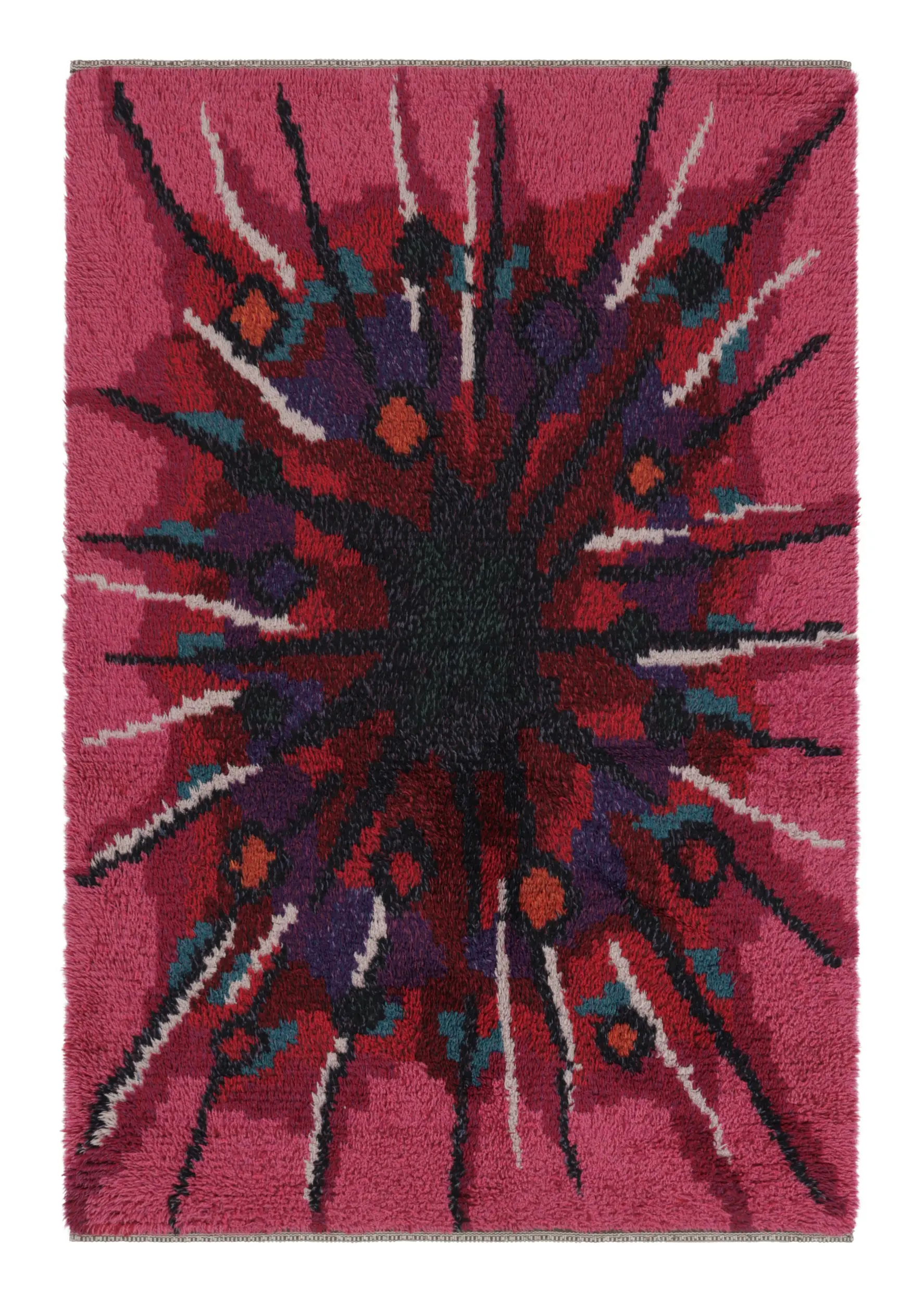 Vintage Swedish Rya Rug with Bold, Bursting Scandinavian