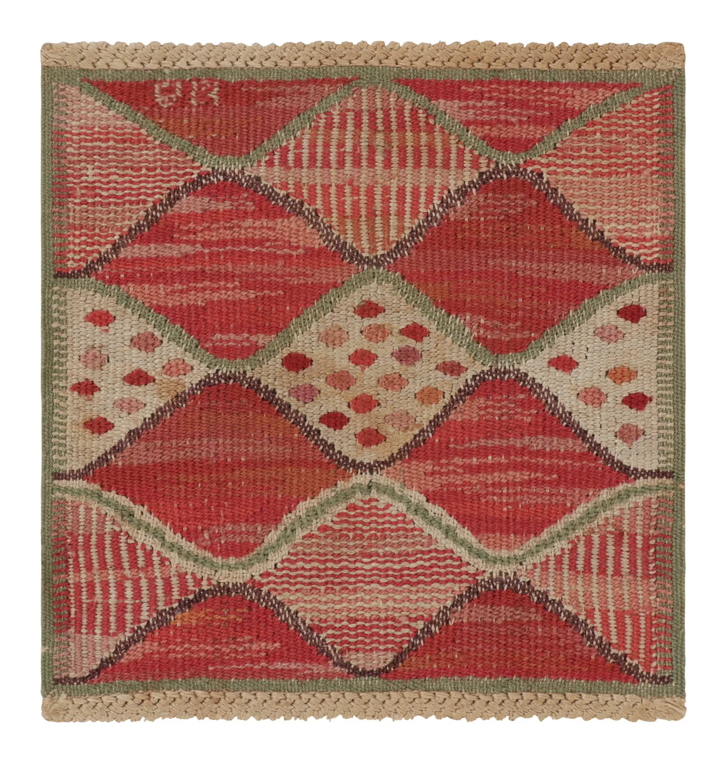 Signed Barbro Nilsson Antique Swedish Tapestry, Red Scandinavian