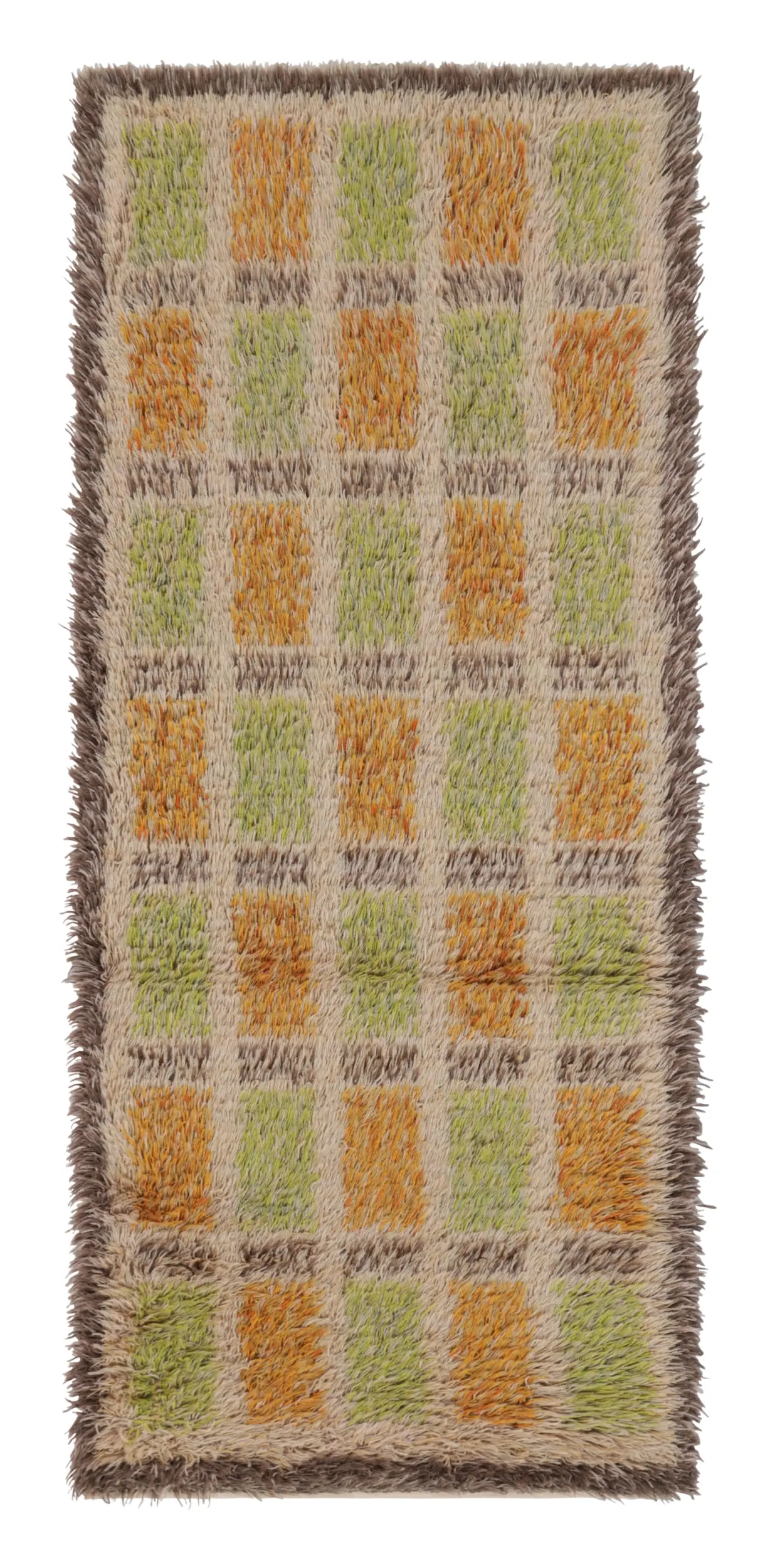 Vintage Swedish Geometric Rya Scandinavian Runner Rug