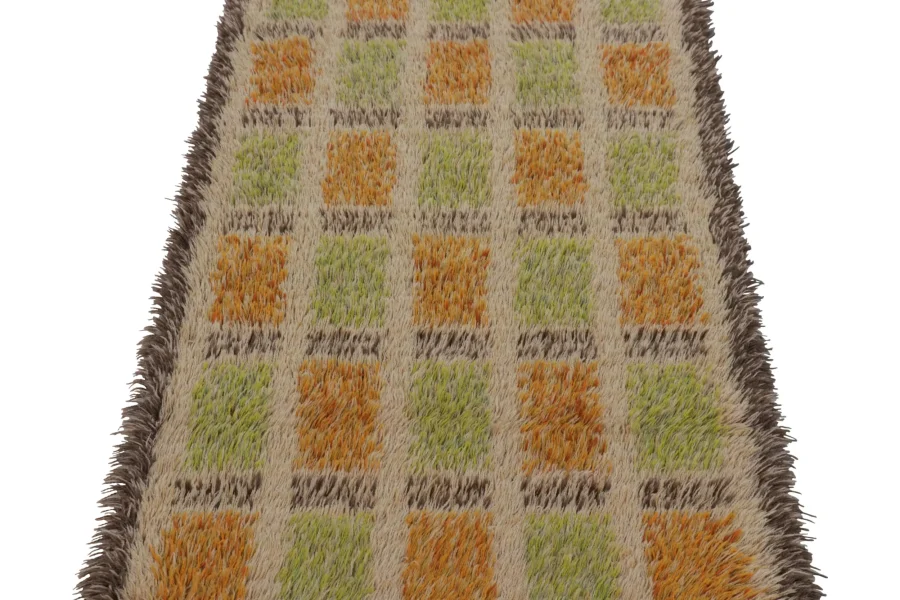 Vintage Swedish Geometric Rya Scandinavian Runner Rug