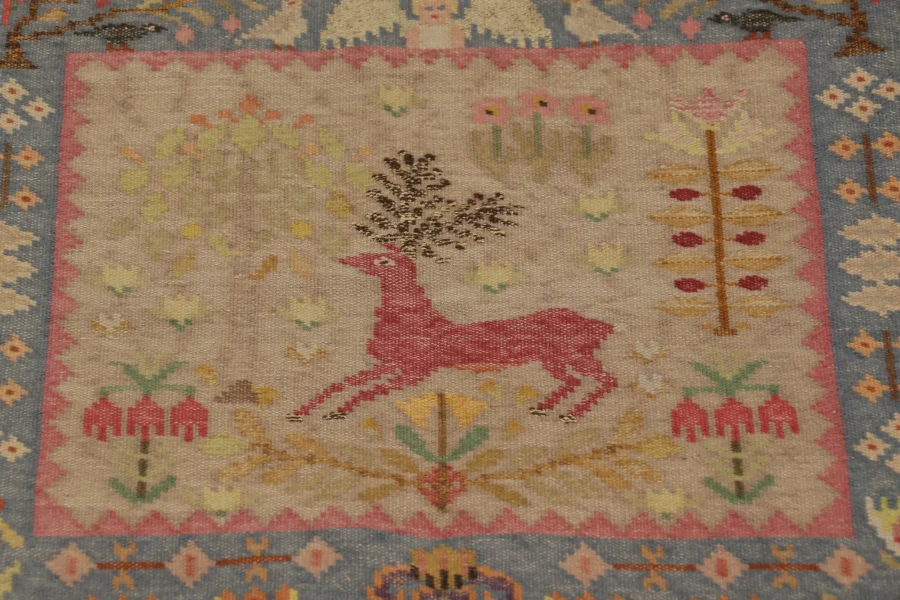 Signed Antique Scandinavian Textile, Swedish Flatweave