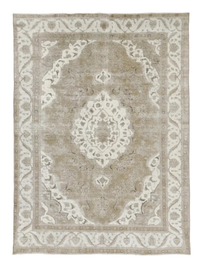 Vintage Persian Tabriz Rug, Tonal Medallion in Cream and Taupe - Rug & Kilim
