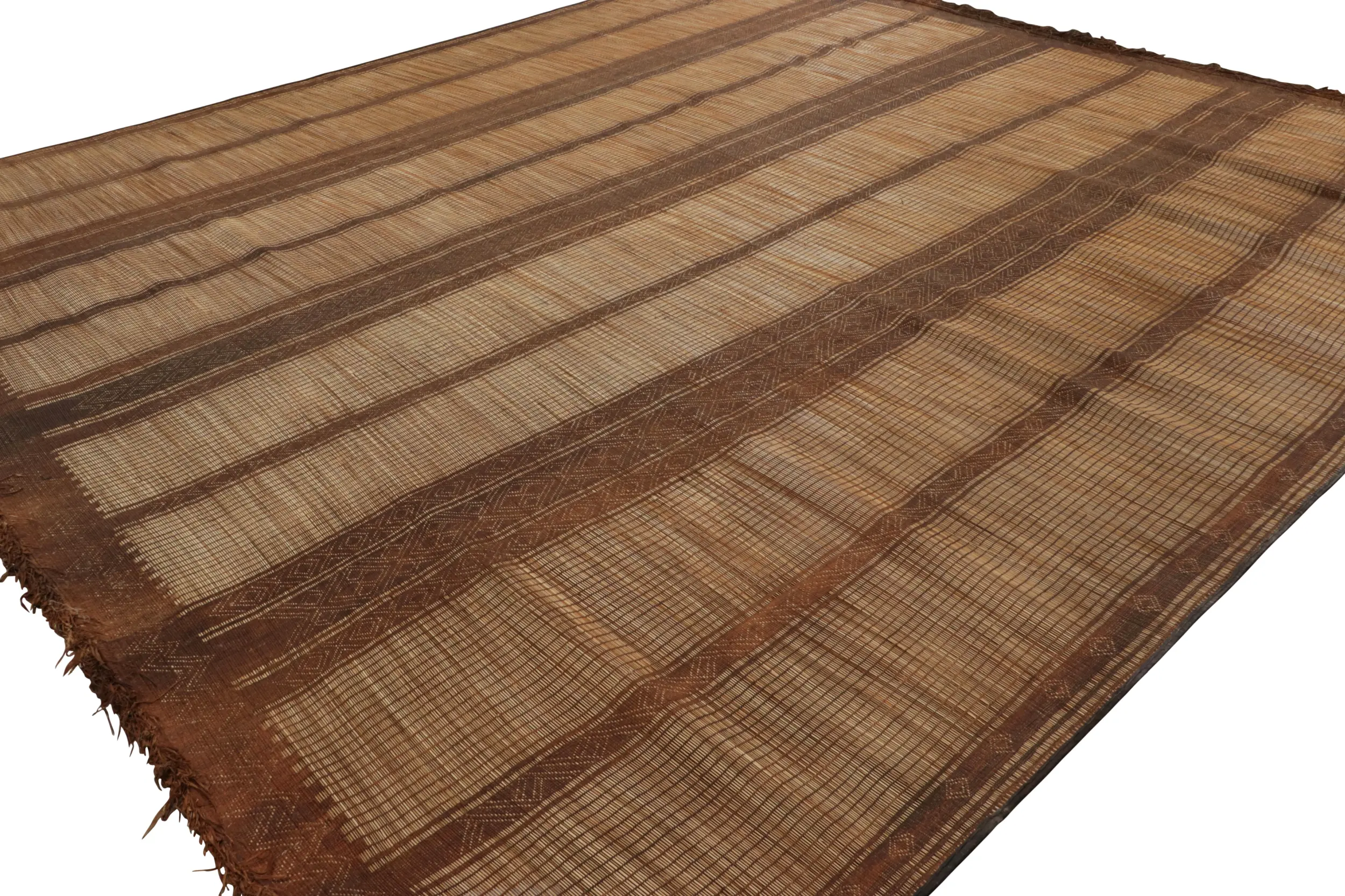 Vintage Moroccan Tuareg Mat, Maurtanian Striped Floor Covering