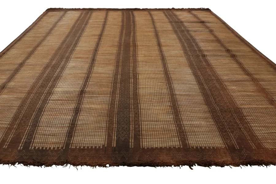 Vintage Moroccan Tuareg Mat, Maurtanian Striped Floor Covering