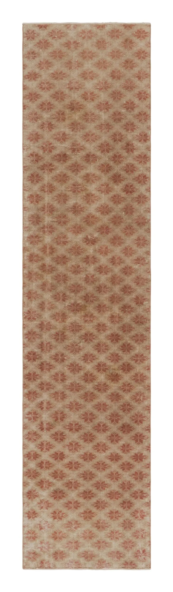 Vintage Turkish Distressed Floral Geometric Runner Rug