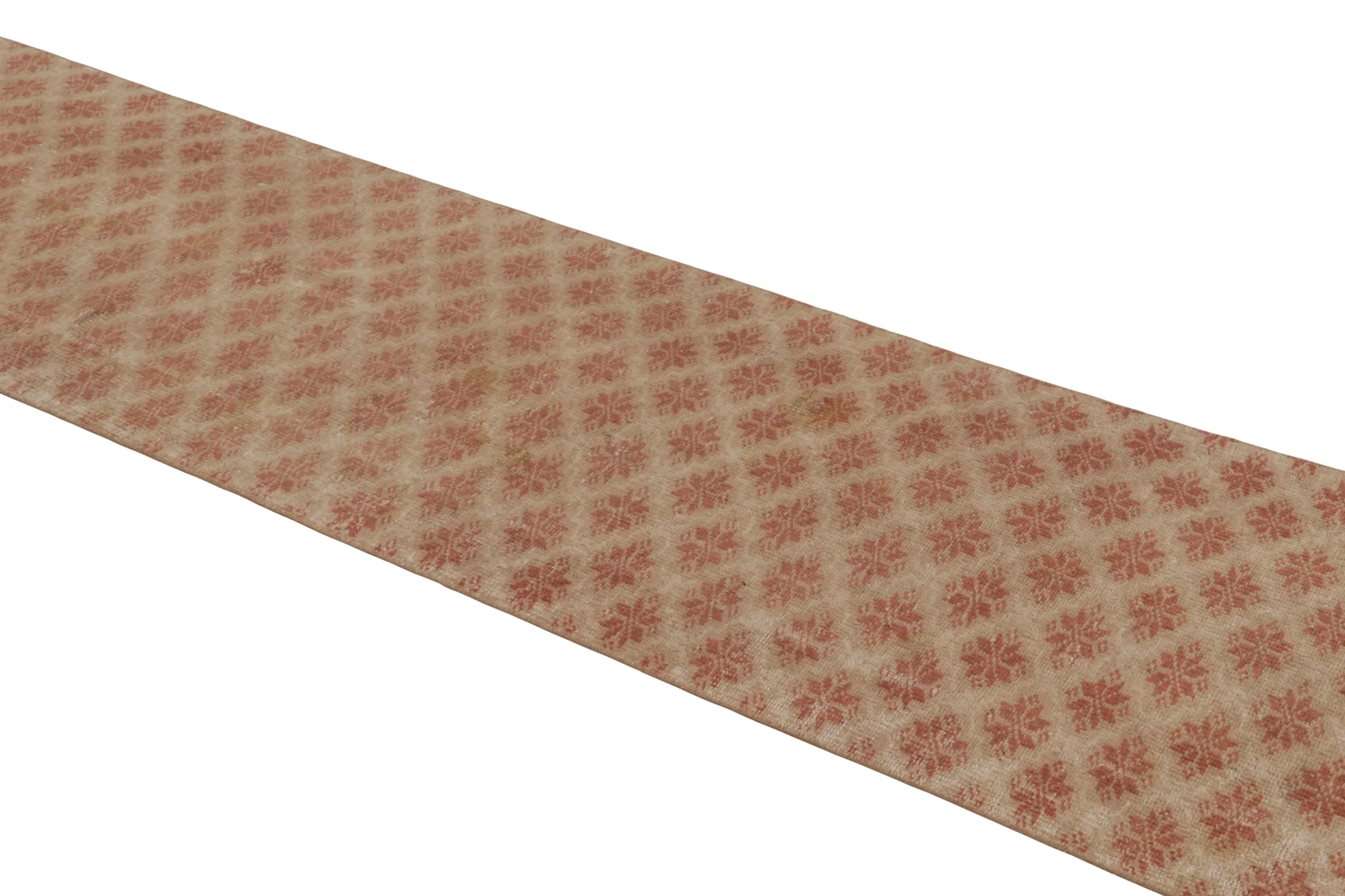 Vintage Turkish Distressed Floral Geometric Runner Rug