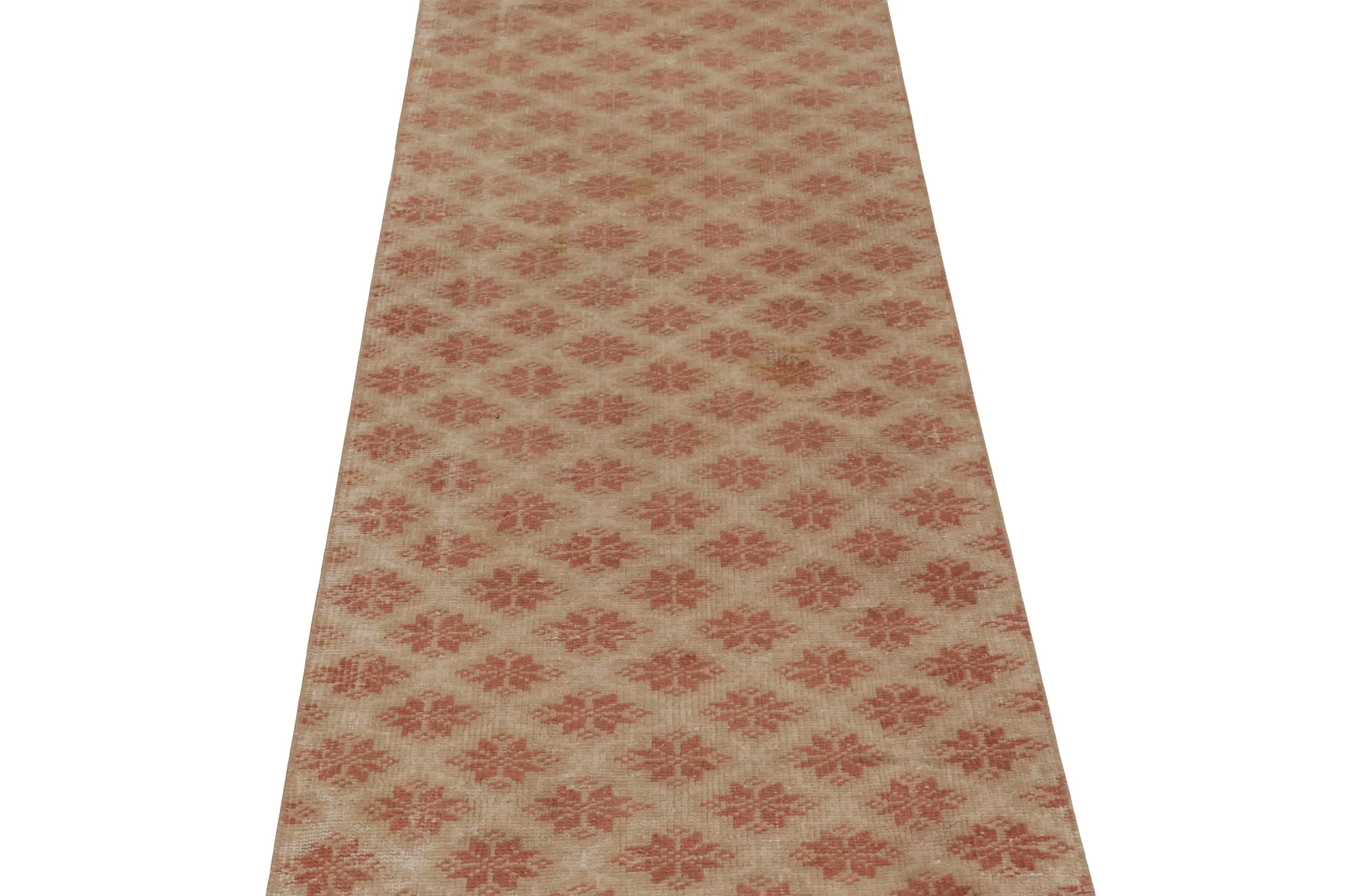 Vintage Turkish Distressed Floral Geometric Runner Rug