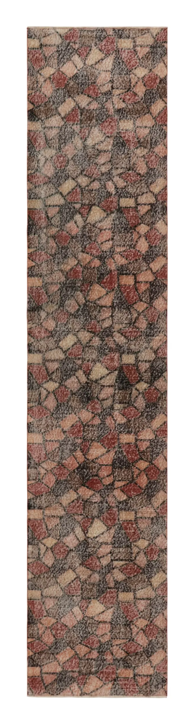 Vintage Turkish Distressed Geometric Runner Rug