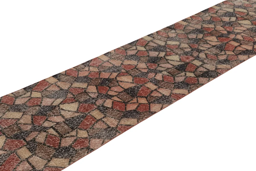 Vintage Turkish Distressed Geometric Runner Rug