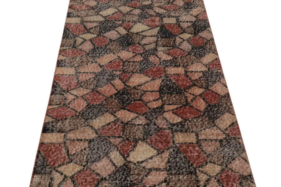 Vintage Turkish Distressed Geometric Runner Rug