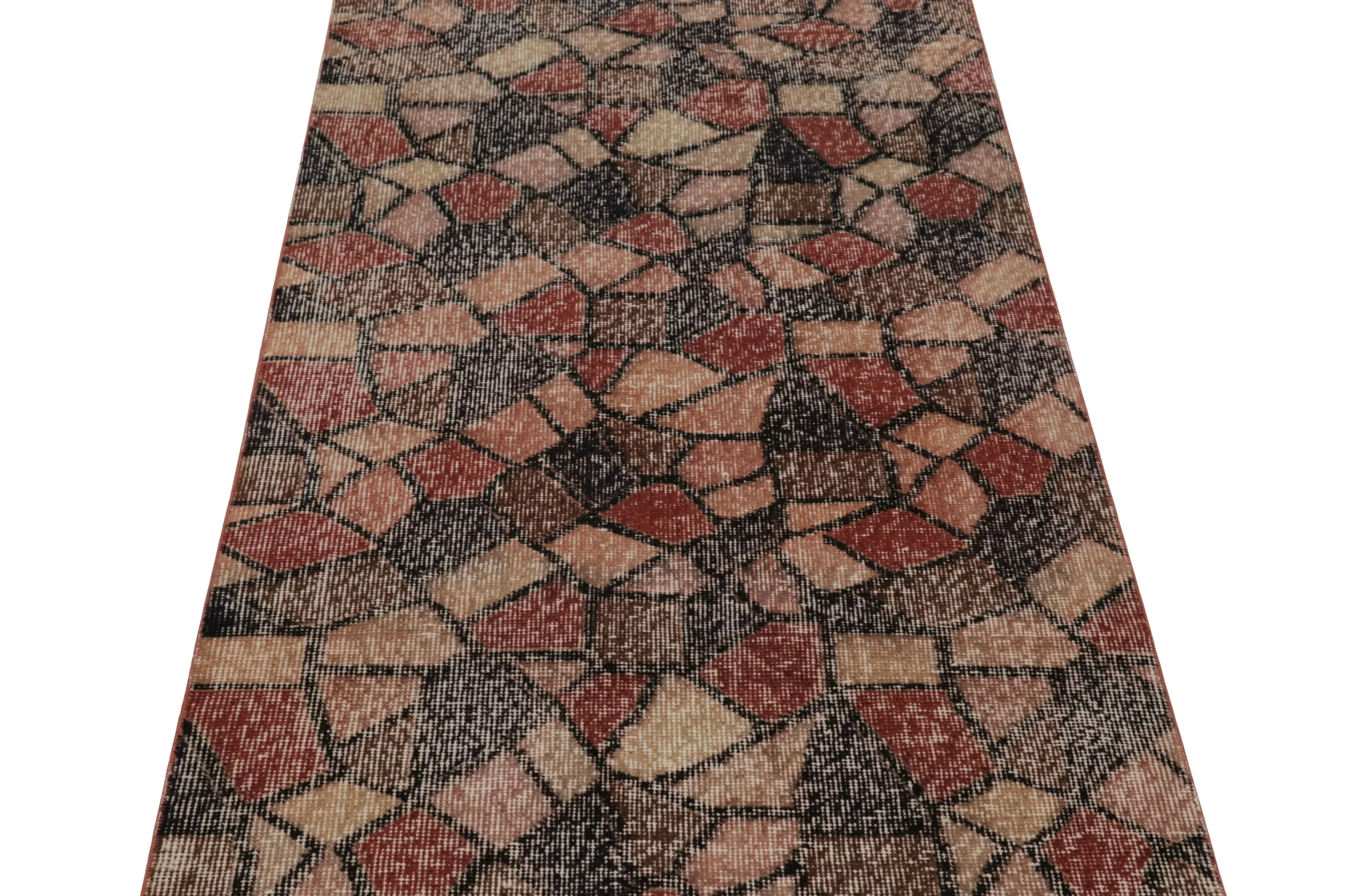 Vintage Turkish Distressed Geometric Runner Rug