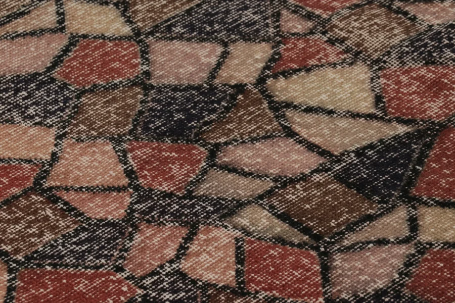 Vintage Turkish Distressed Geometric Runner Rug