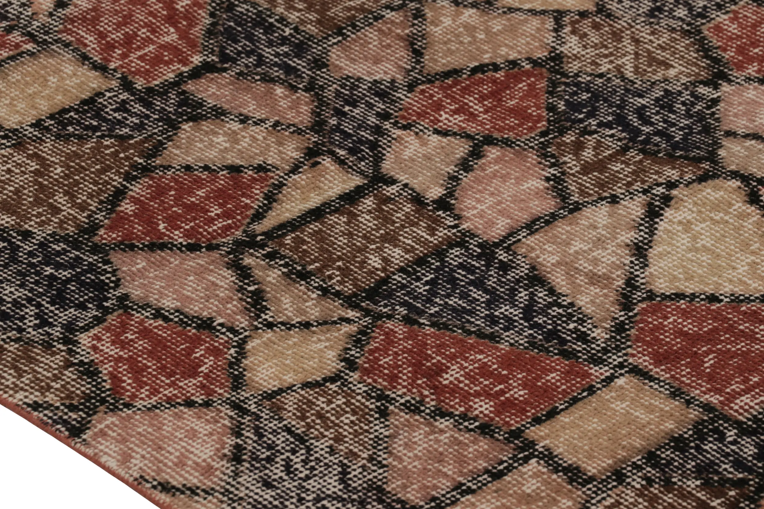 Vintage Turkish Distressed Geometric Runner Rug