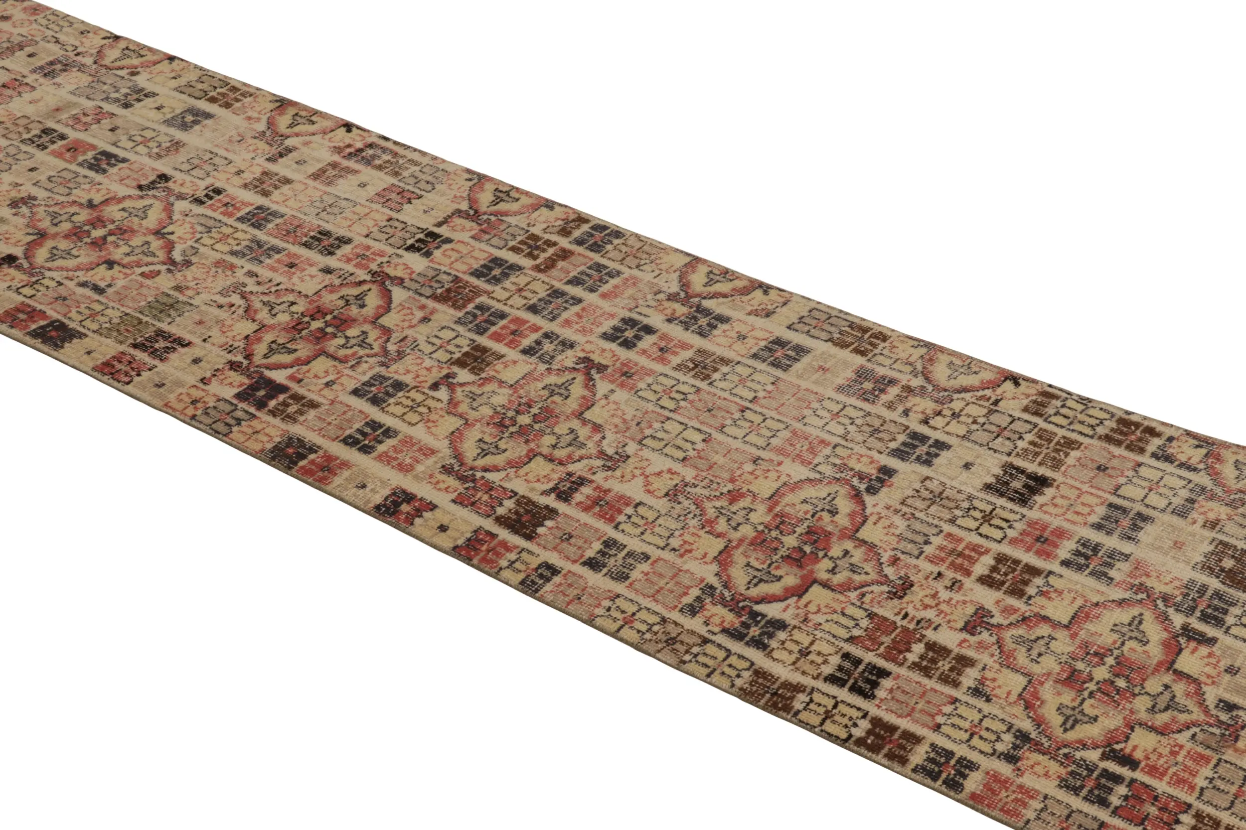 Vintage Turkish Distressed Geometric Patchwork Runner Rug