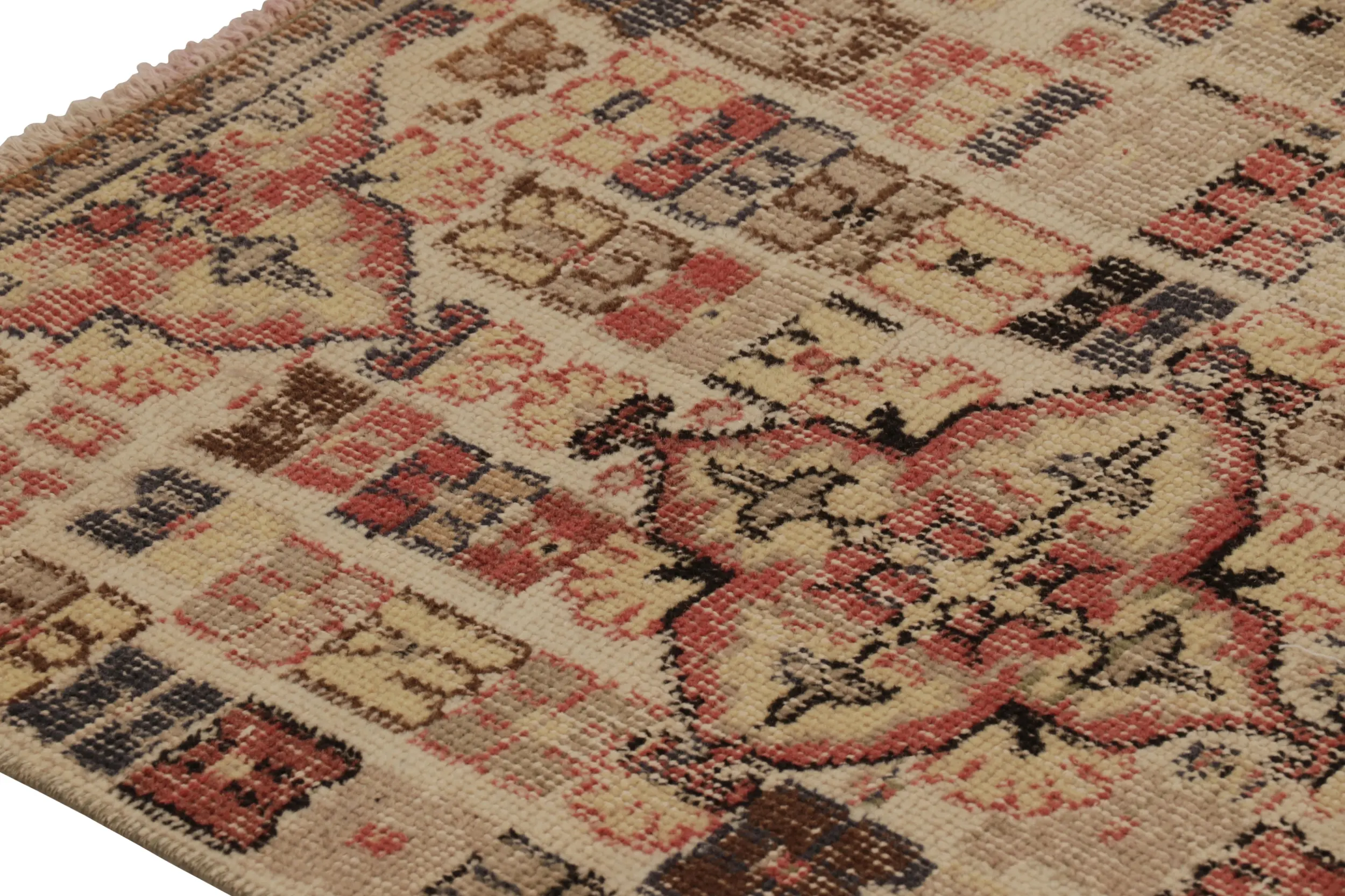 Vintage Turkish Distressed Geometric Patchwork Runner Rug