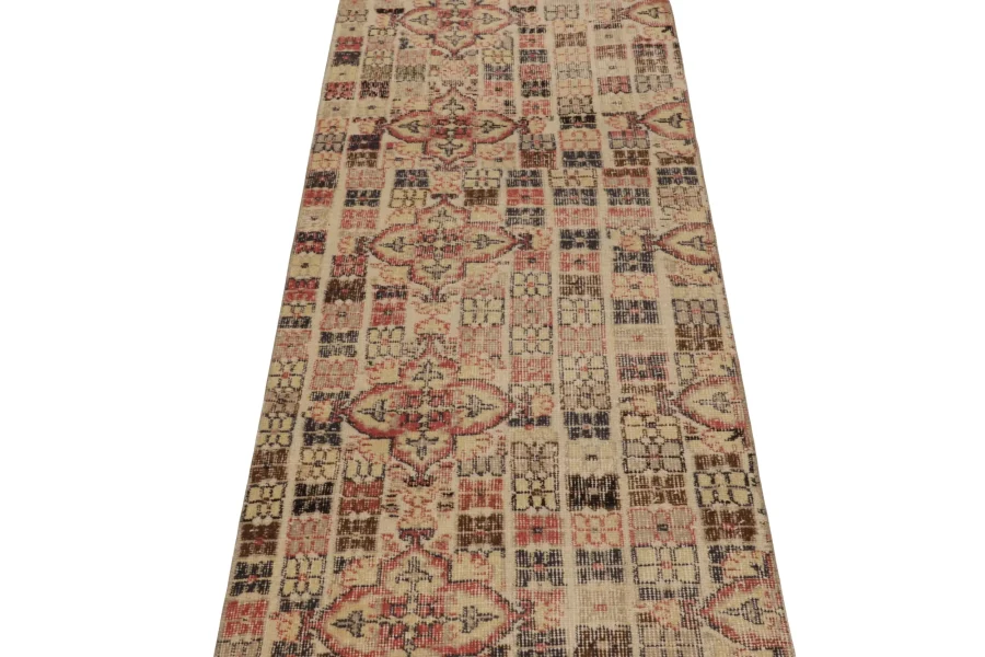 Vintage Turkish Distressed Geometric Patchwork Runner Rug