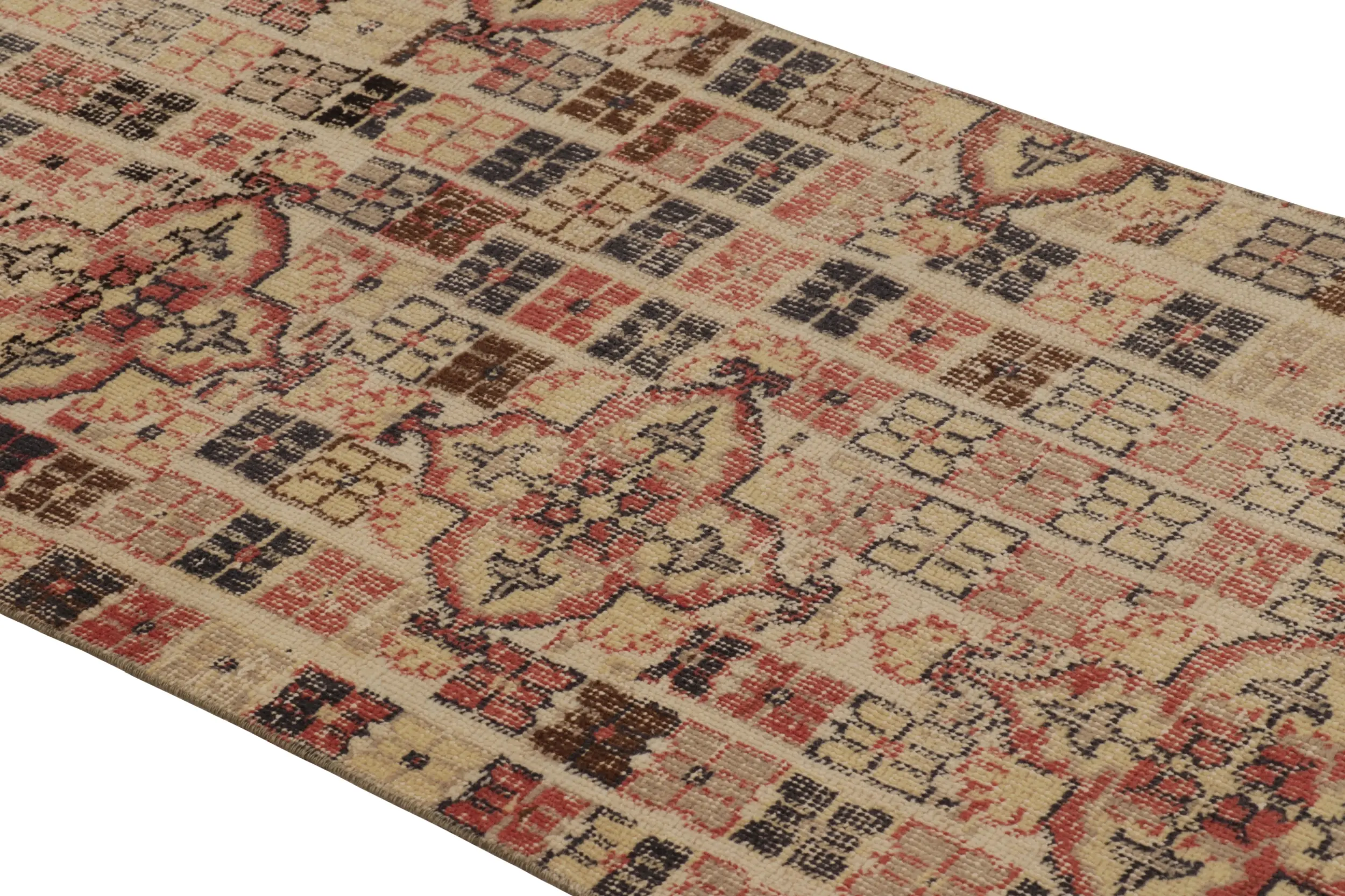 Vintage Turkish Distressed Geometric Patchwork Runner Rug