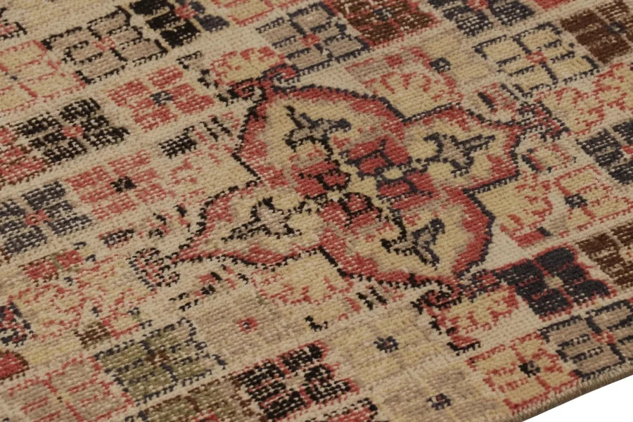Vintage Turkish Distressed Geometric Patchwork Runner Rug