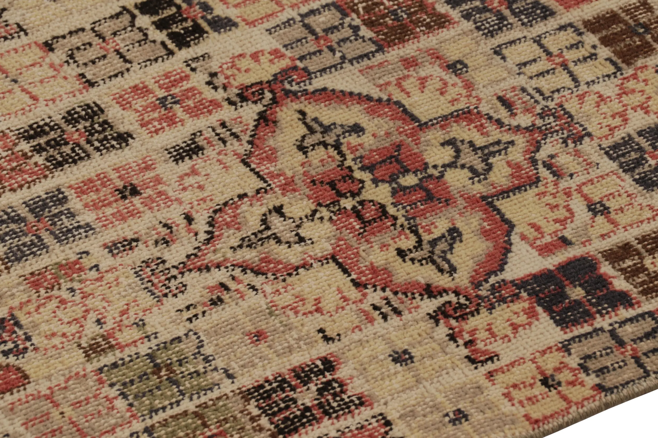 Vintage Turkish Distressed Geometric Patchwork Runner Rug