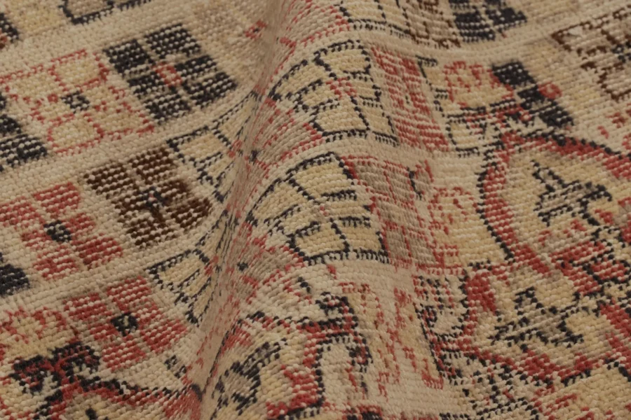 Vintage Turkish Distressed Geometric Patchwork Runner Rug