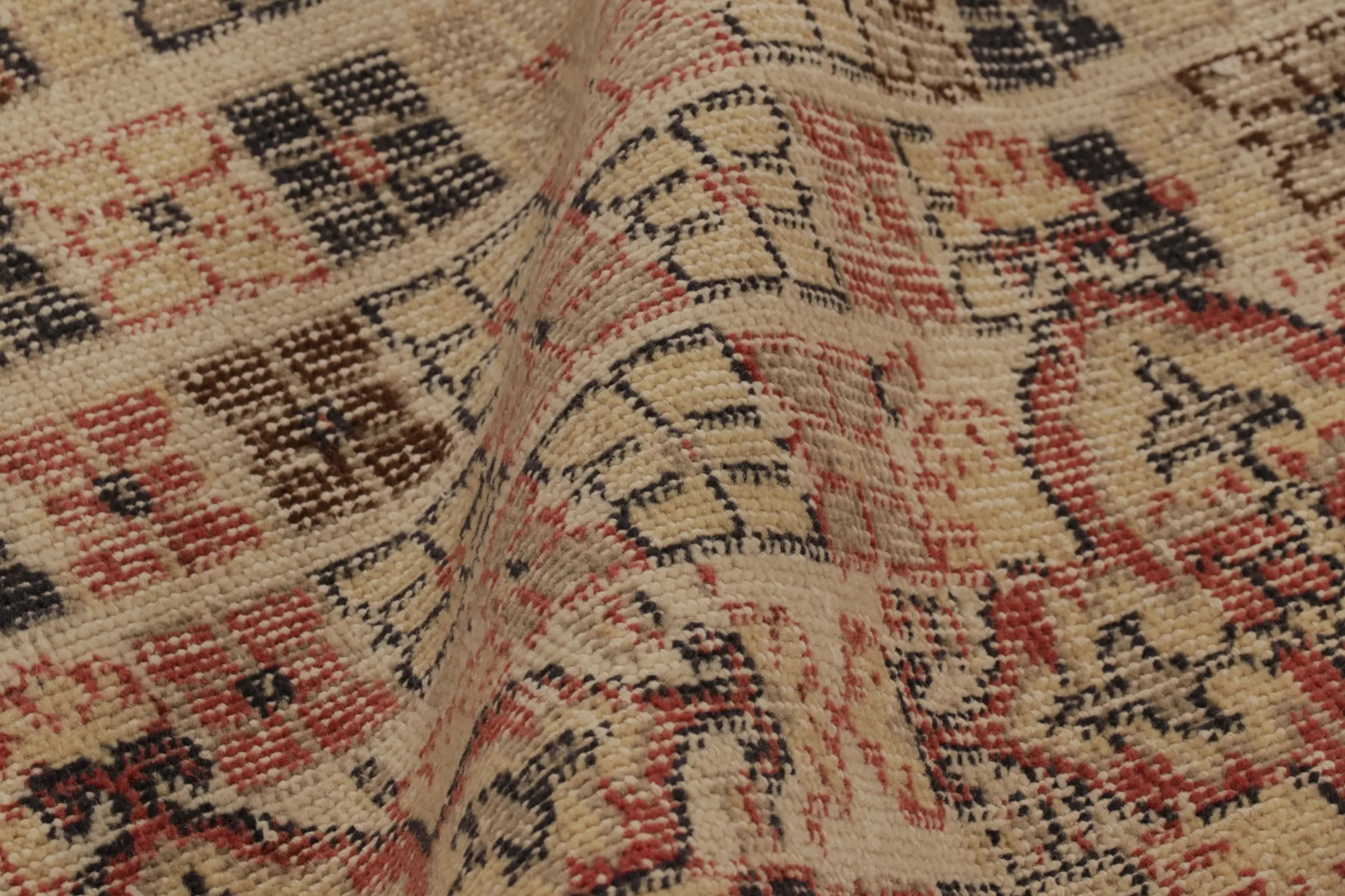 Vintage Turkish Distressed Geometric Patchwork Runner Rug