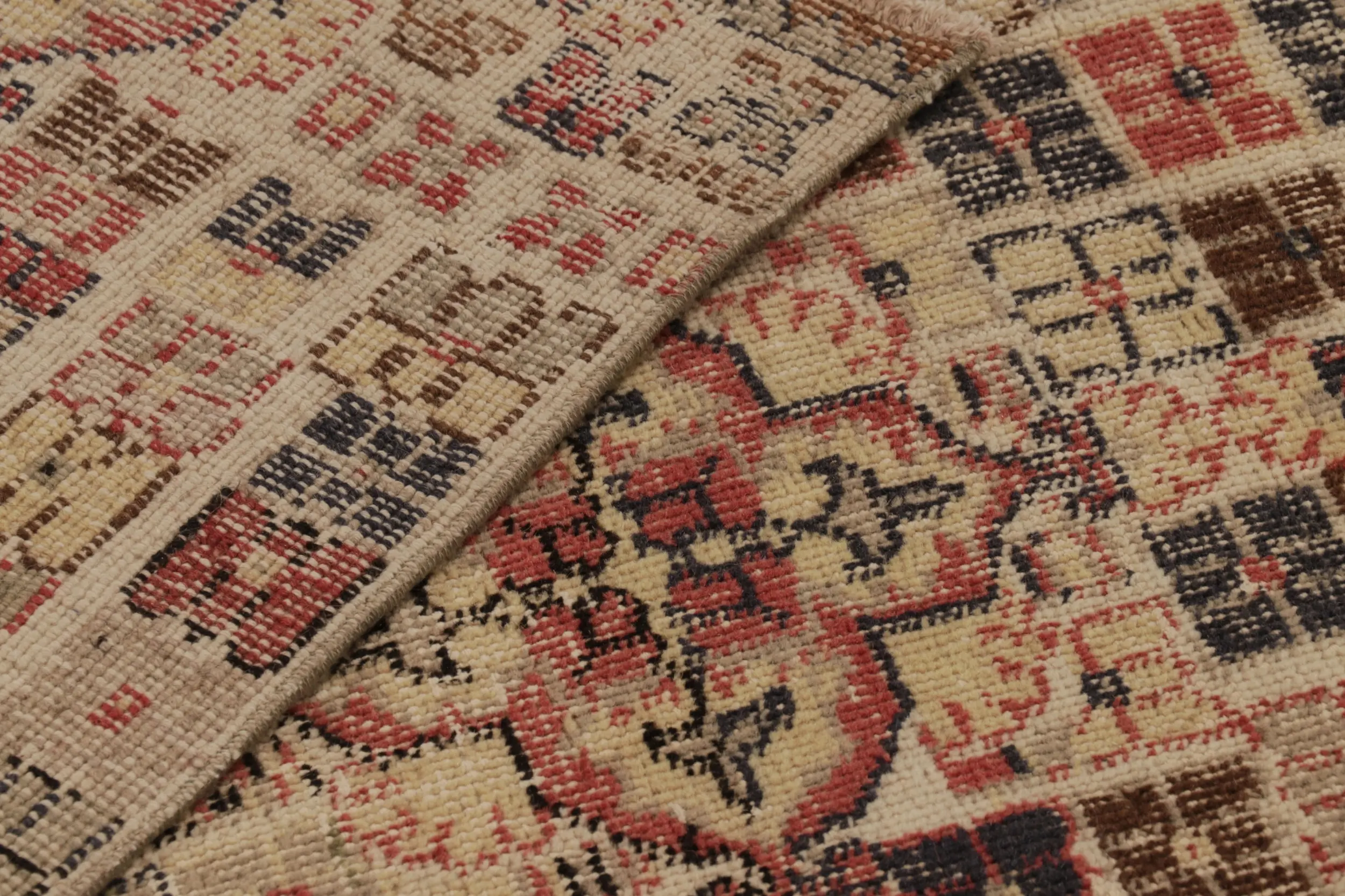 Vintage Turkish Distressed Geometric Patchwork Runner Rug