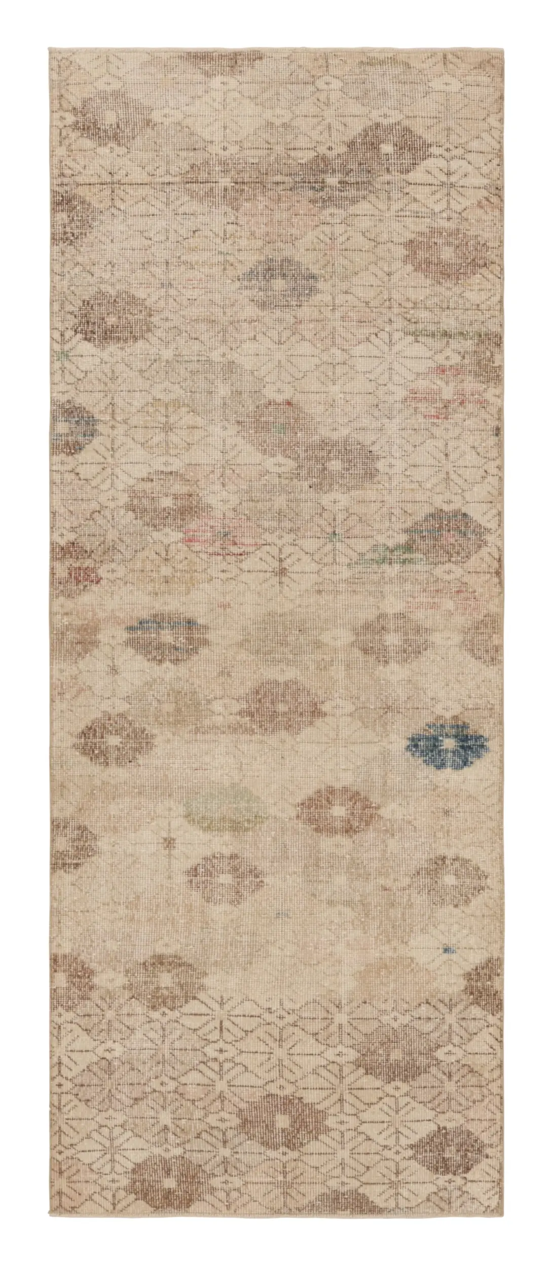 Vintage Turkish Distressed Geometric Runner Rug