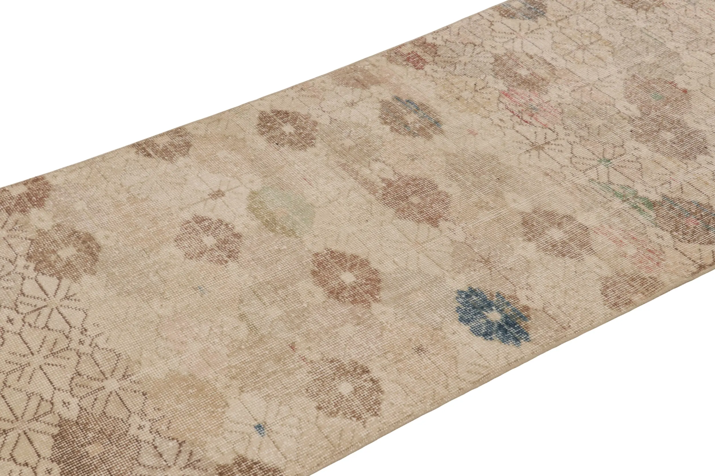 Vintage Turkish Distressed Geometric Runner Rug