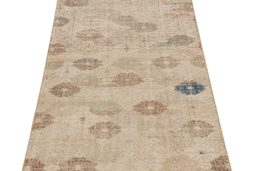 Vintage Turkish Distressed Geometric Runner Rug