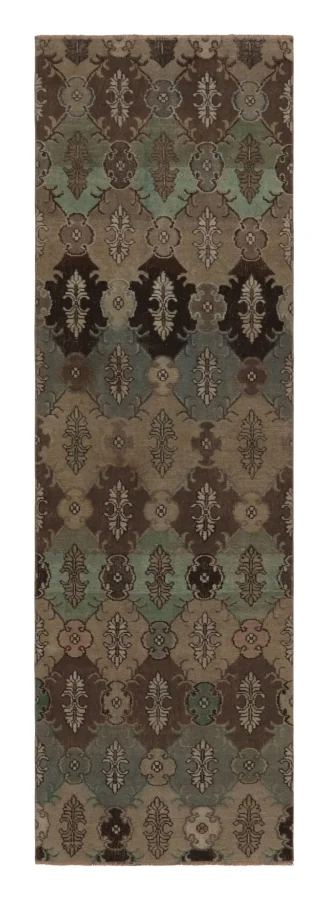 Vintage Distressed Runner Rug, Earthy Tones Geometric Floral Motifs – Rug & Kilim