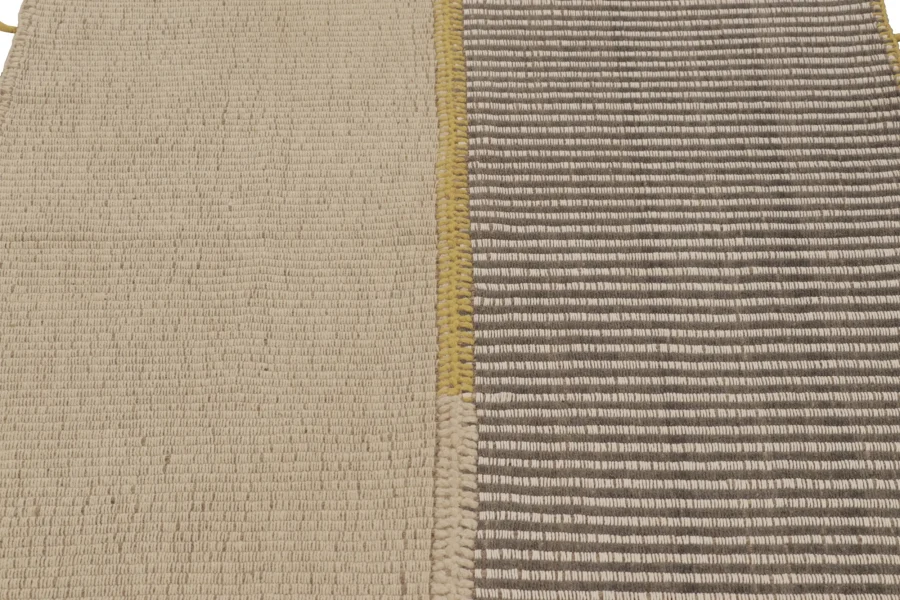 Rug & Kilim's Accent Kilim, Beige-Gray Textural Stripes with Yellow accents