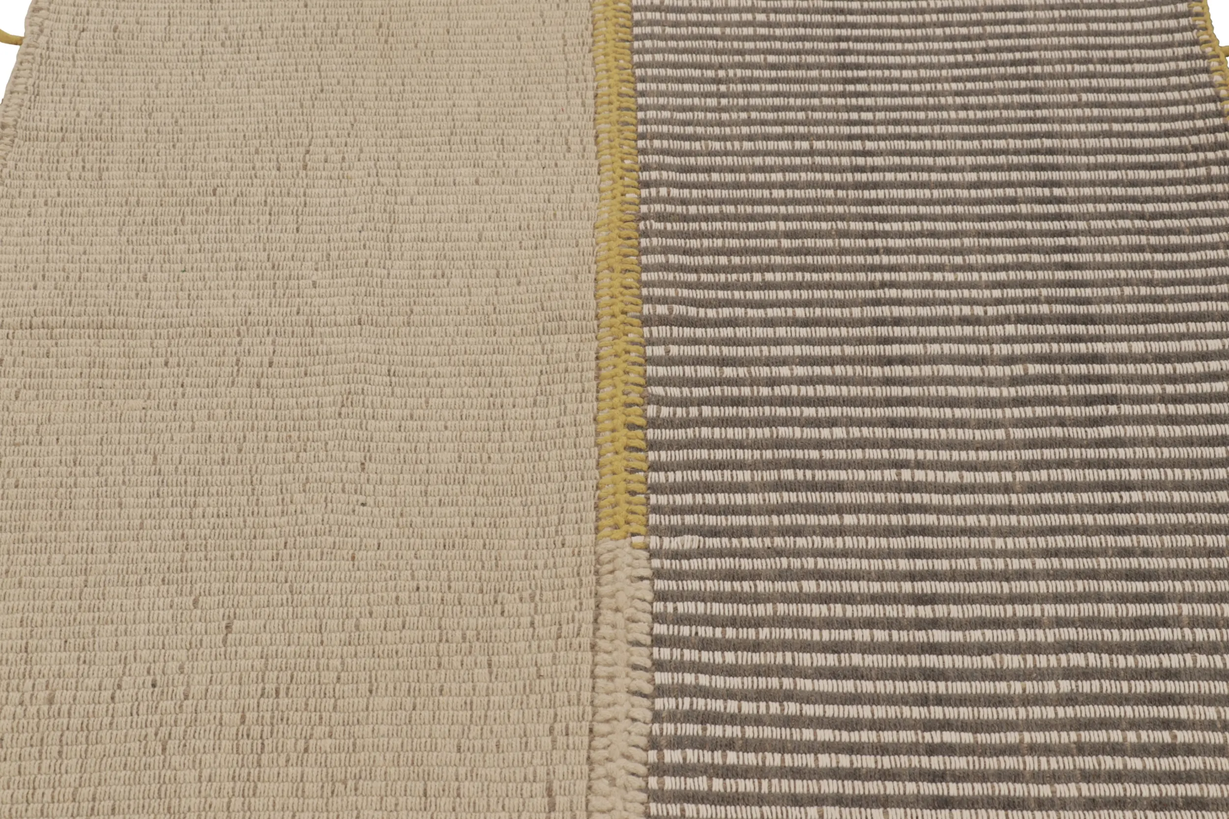 Rug & Kilim's Accent Kilim, Beige-Gray Textural Stripes with Yellow accents