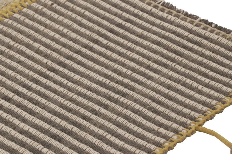 Rug & Kilim's Accent Kilim, Beige-Gray Textural Stripes with Yellow accents